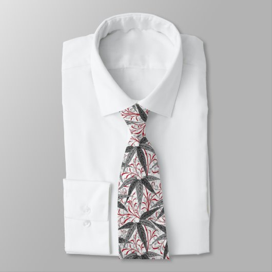 Cravate William Morris Bamboo Imprimer, gris et blanc (Attaché)