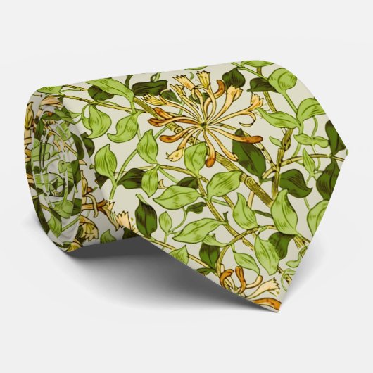 Cravate William Morris Chèvrefeuille Fleurs Vertes (Roulé)