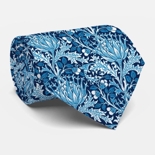 Cravate William Morris Damask, Navy & White (Roulé)