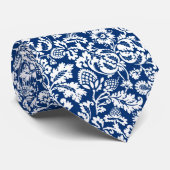 Cravate William Morris Floral Damask, Cobalt Blue & White (Roulé)