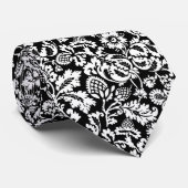 Cravate William Morris Floral Damask, noir et blanc (Roulé)