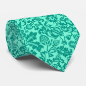 Cravate William Morris Floral Damask, Turquoise et Aqua (Roulé)