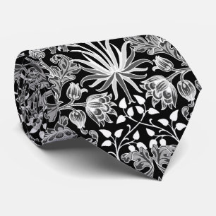 Cravate William Morris Hyacinth Imprimer, noir et blanc