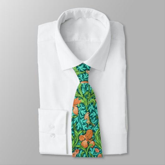 Cravate William Morris Irises, orange et turquoise (Attaché)
