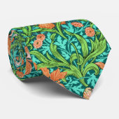 Cravate William Morris Irises, orange et turquoise (Roulé)