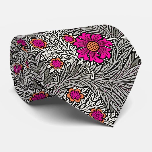 Cravate William Morris Marigold, Grey/Grey et Fuchsia (Roulé)