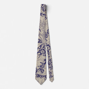 Cravate William Morris Motif Giroflée Bleu Antique