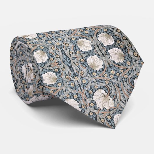 Cravate William * Morris Pimpernel Blanc Fleur Vert (Roulé)