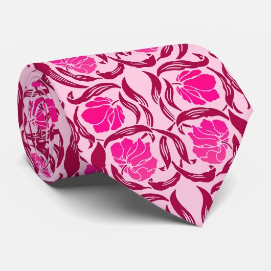 Cravate William Morris Pimpernel, Fuchsia & Pink clair (Roulé)