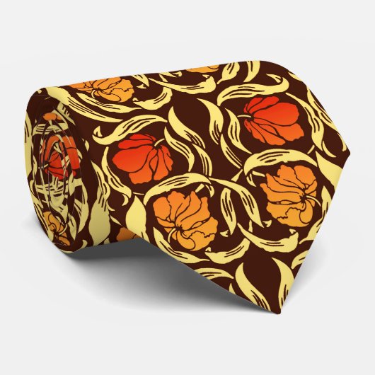 Cravate William Morris Pimpernel, Rust Orange et Brown (Roulé)