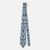 Cravate William Morris Thistle damask Bleu de cobalt et bl (Devant)