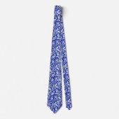 Cravate William Morris Thistle Damask White sur Cobalt Blu (Devant)