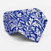 Cravate William Morris Thistle Damask White sur Cobalt Blu (Roulé)