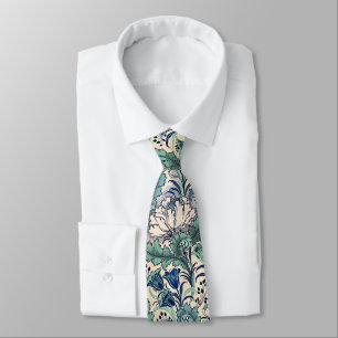 Cravate William Morris Vert Crème Turquoise Motif Floral