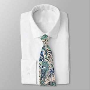 Cravate William Morris Vert Crème Turquoise Motif Floral