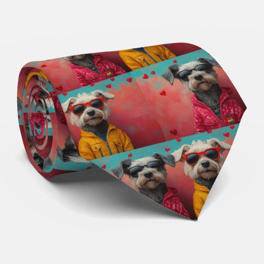 Cravate Wolfhound avec Roses de coeur Saint Valentin (Roulé)