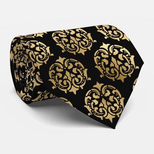 Cravate Wonderland Whimsy Black, Mariage or (Roulé)