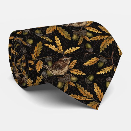 Cravate Wrens et cors sur noir (Roulé)