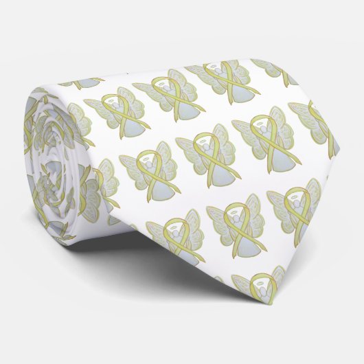 Cravate Yellow Awareness Ribbon Angel Custom Apparel Tie (Roulé)