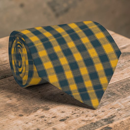 Cravate Yellow & Navy Blue Plaid Pattern Necktie Tie