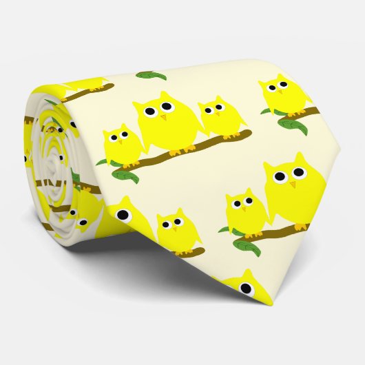 Cravate Yellow Owls Design Any Colour Background (Roulé)