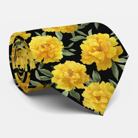 Cravate Yellow Peony Floral Pattern (Roulé)