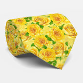 Cravate Yellow watercolor roses pattern neck tie (Roulé)