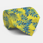Cravate Yellow with vibrant blue & green tropical leaf  (Roulé)