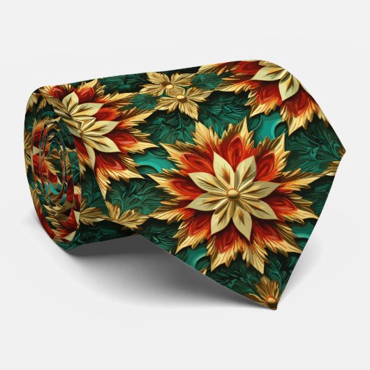 Cravate Yuletide Opulence : Threads dorés de Noël (Roulé)