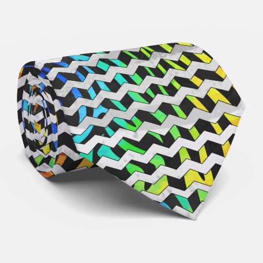 Cravate Zebra Chevron noir et arc-en-ciel (Roulé)