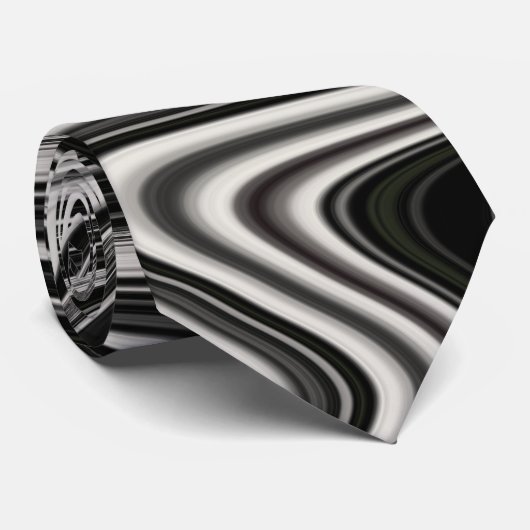 Cravate Zèbre noir et blanc Wavy Abstraction (Roulé)