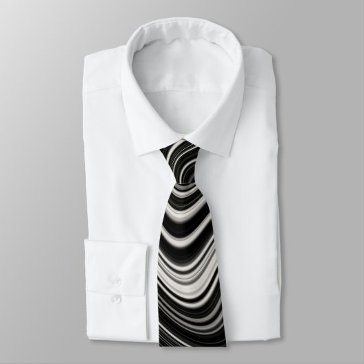 Cravate Zèbre noir et blanc Wavy Abstraction (Attaché)