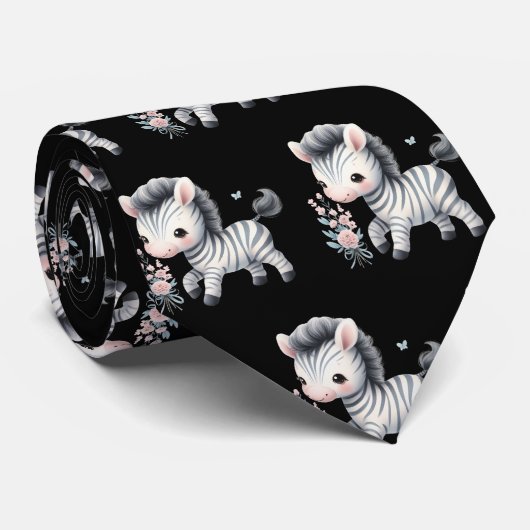 Cravate Zèbres mignons modernes noir et blanc (Roulé)