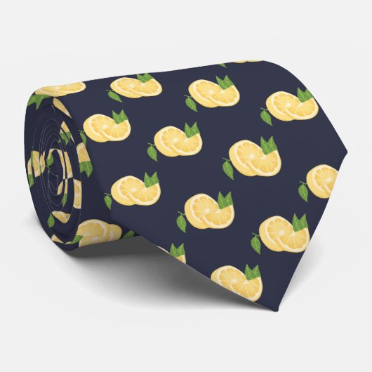 Cravate Zesty Lemon Navy (Roulé)