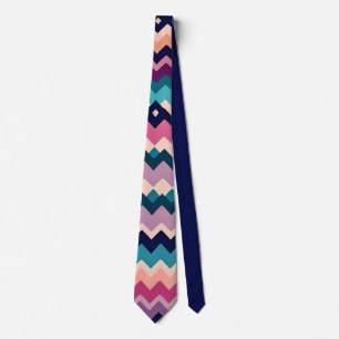 Cravate Zig zagging pastel Rose Navy Motif rétro