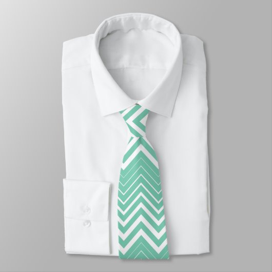 Cravate Zigzag Blanc Et Vert Menthe Chevron (Attaché)
