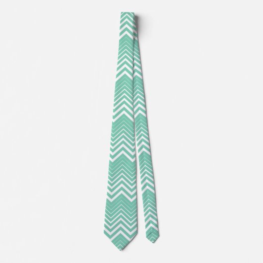 Cravate Zigzag Blanc Et Vert Menthe Chevron (Devant)
