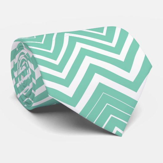 Cravate Zigzag Blanc Et Vert Menthe Chevron (Roulé)