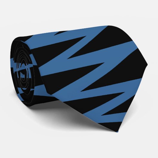 Cravate Zigzag - Bleu du désert sur noir (Roulé)
