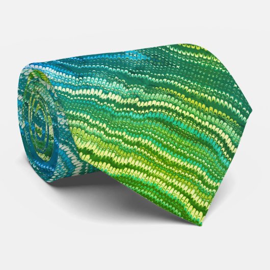 Cravate Zigzag bleu vert jaune (Roulé)