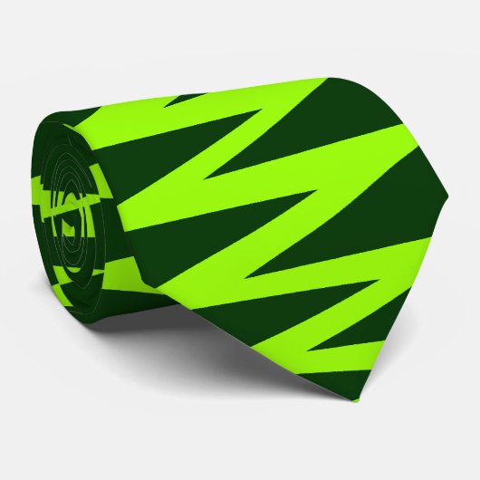 Cravate Zigzag - Chartreuse Green sur Dark Green 003300 (Roulé)