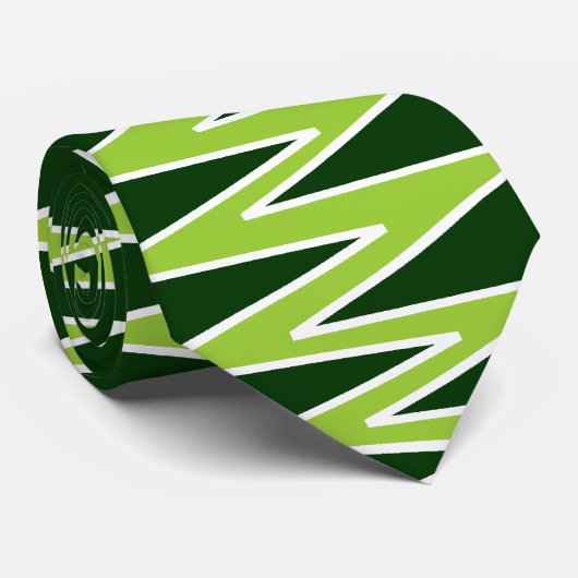 Cravate Zigzag - Martian Vert et blanc sur Noir (Roulé)