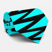 Cravate Zigzag - Noir sur Cyan 00FFFF (Roulé)