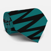 Cravate Zigzag - Noir sur Turquoise 006666 (Roulé)