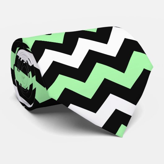 Cravate Zigzag patroon (zwart, groen, wit) (Roulé)
