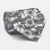 Cravate Zinnias, monochrome sur blanc (Roulé)