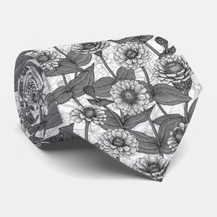 Cravate Zinnias, monochrome sur blanc