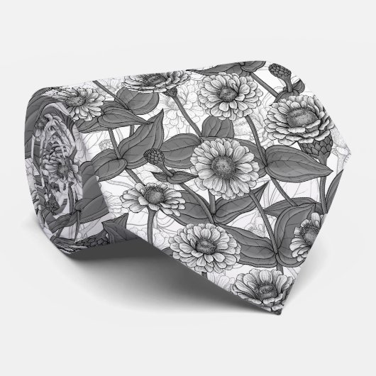 Cravate Zinnias, monochrome sur blanc (Roulé)