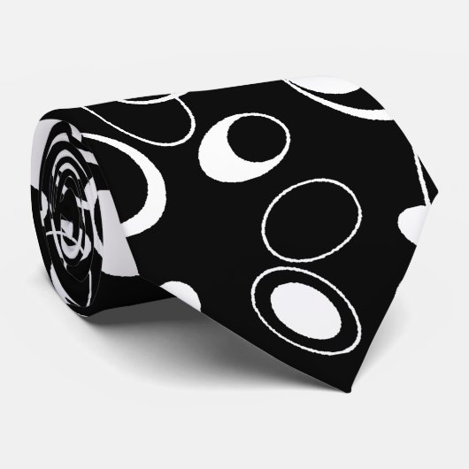 Cravate Zizzago Cercles rétro Noir Blanc (Roulé)