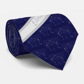 Cravate Zodiac Libra Monogramme Bleu Gris échelles (Roulé)